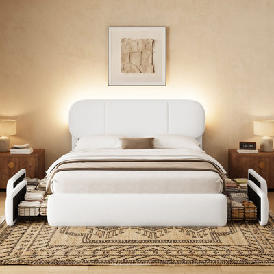 Lamb Wool-Like Fabric Platform Bed, Warm Upholstery Bed Frame For Bedroom