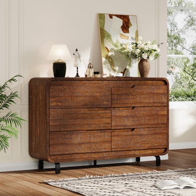 Modern 6 Drawer Dresser, 47" Wide Wood Chest, Bedroom Living Room Hallway, Large Storage Organizer