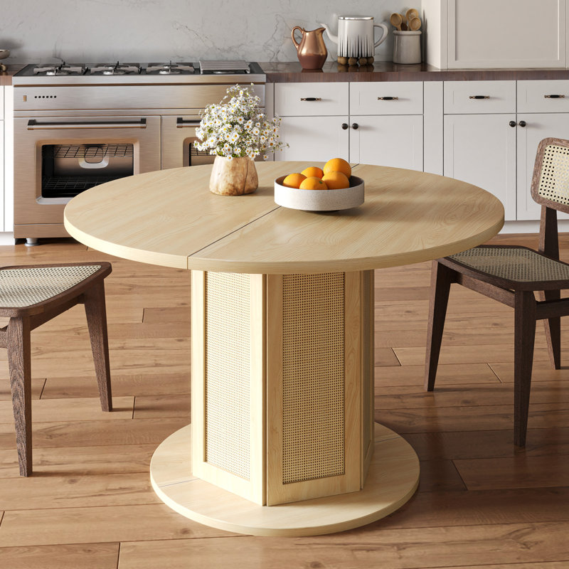 Cashus 47" Round Pedestal Dining Table for 4-6 People, Oak Wood