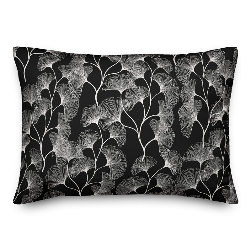  Coussin décoratif floral intérieur / extérieur en polyester, H 18 po x l 25 po, Noir