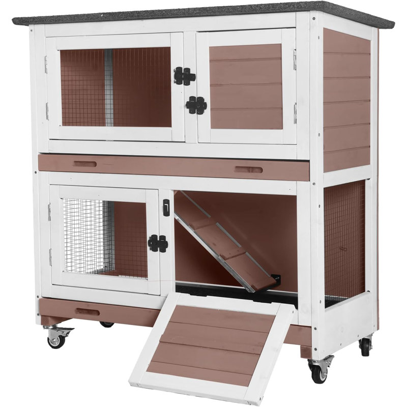 Cage à lapins intérieure mobile Rabbit Hutch, Brun