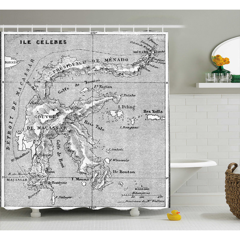 Rideau de douche simple gris french map island, l 69 po x L 75 po
