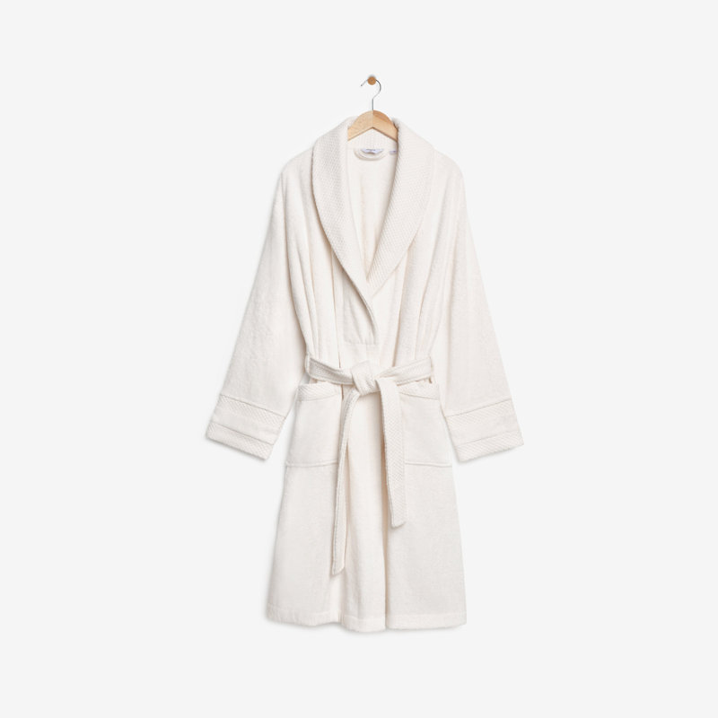 Trapp 100% Cotton Mid-Calf Bathrobe with Pockets, Off-White, M