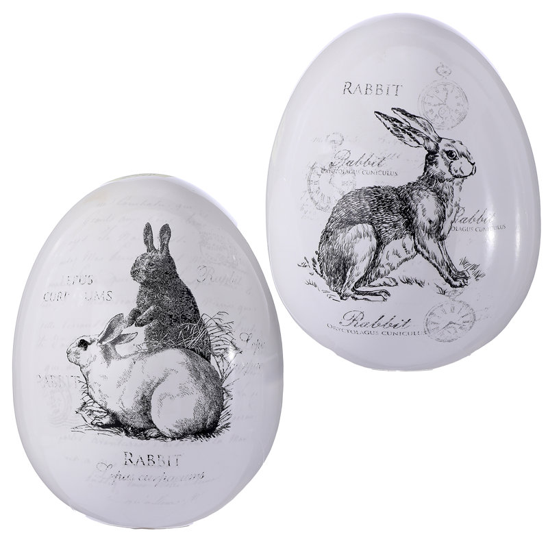 Ensemble de 2 œufs de dolomite 6 "avec motif de lapin