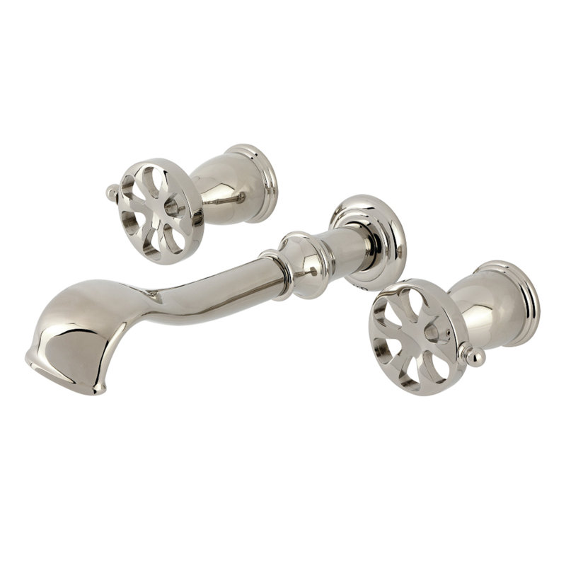 Kingston Brass Belknap Two-Handle 3-Hole Wall Mount Roman Tub Faucet, Polished Nickel