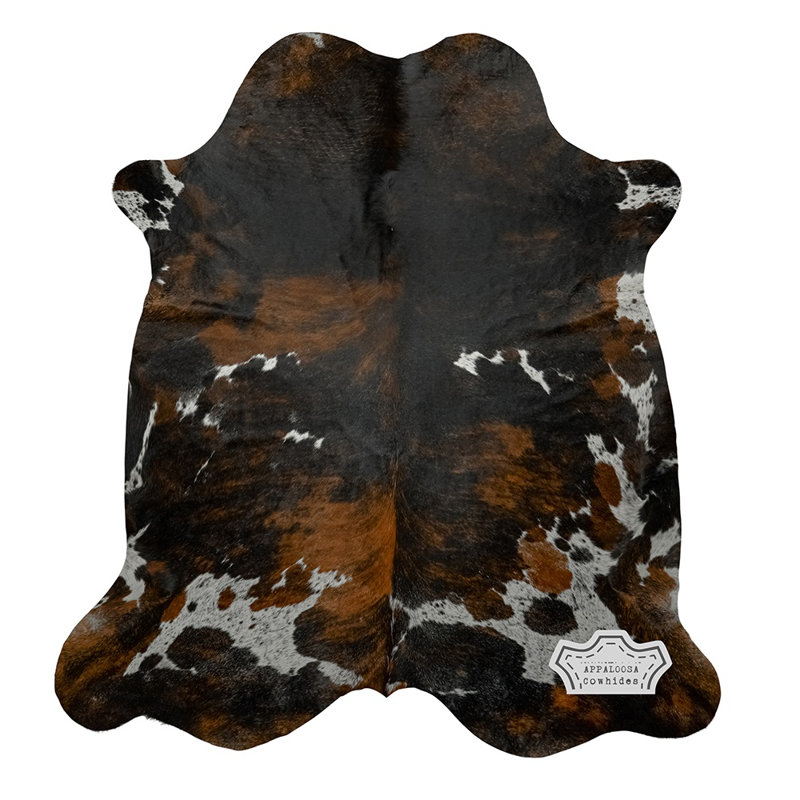 Très grand tapis en cuir de vache tricolore foncé 6 pi x 8 pi - 100% cuir véritable - Accent de luxe naturel bohème-chic