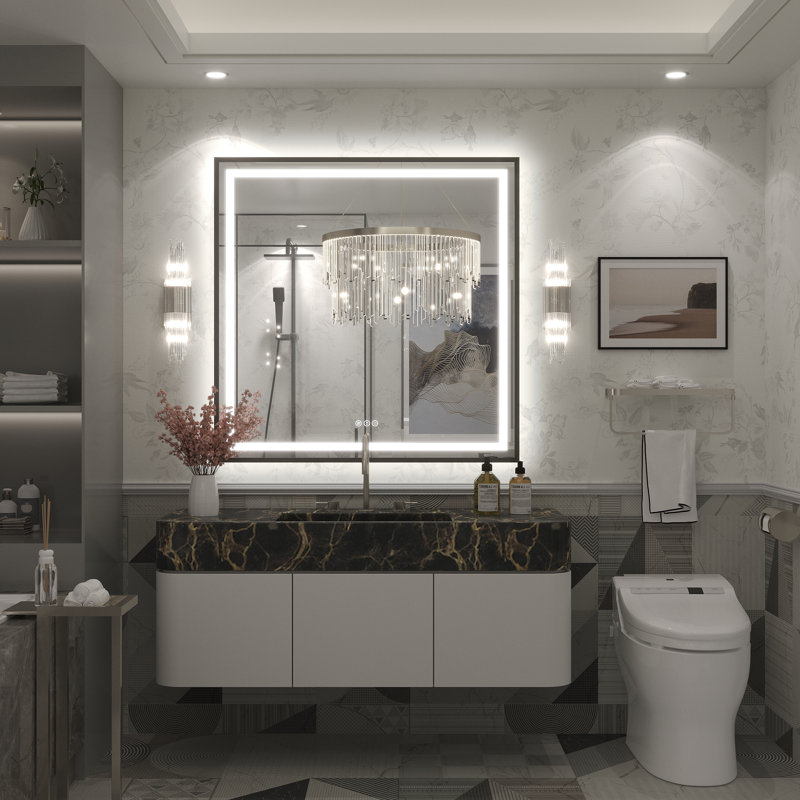 Miroir de salle de bain Molly Framelss, 38 po x 38 po, Noir