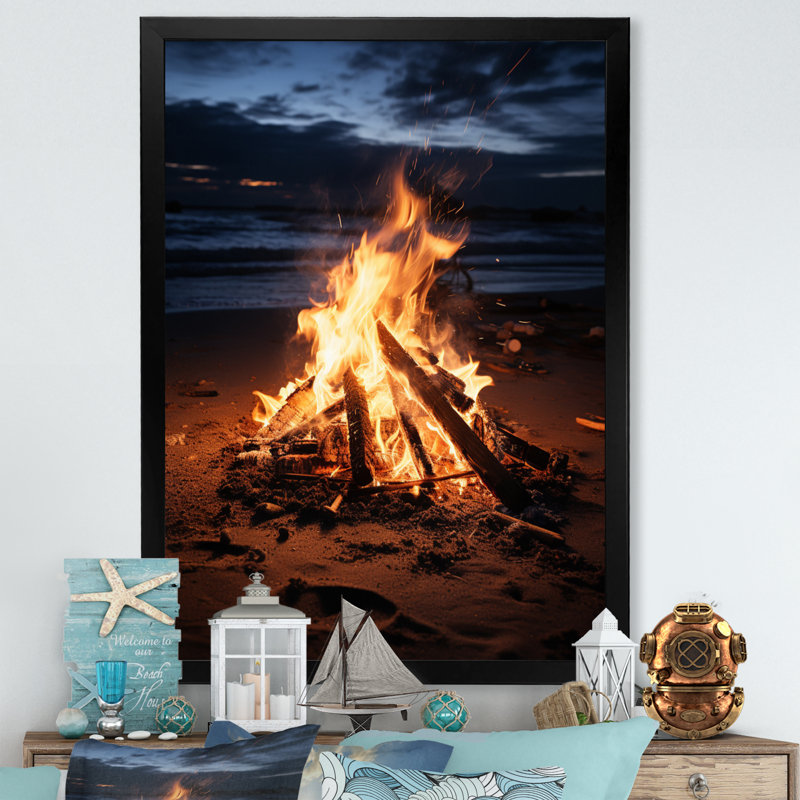 Beach Beach Bonfire Bliss - Imprimé, Cadre simple noir, H 20 po x l 12 po x P 1 po