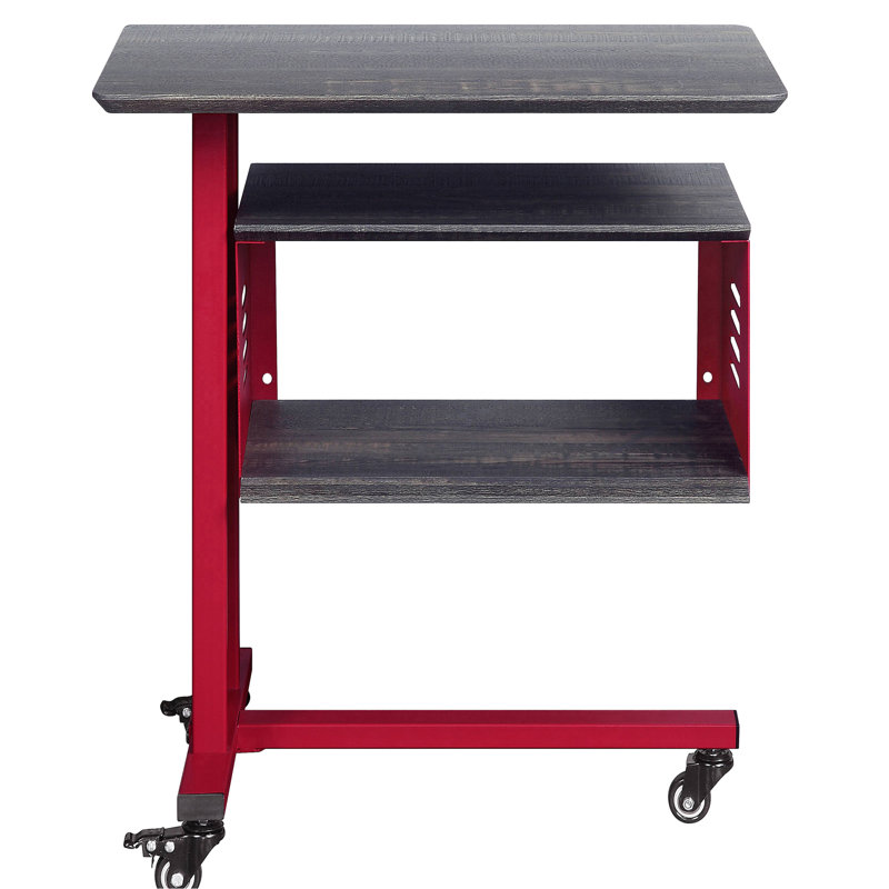 Table contemporaine rouge pour le salon principal avec ajout de tablette décorative en métal et en bois
