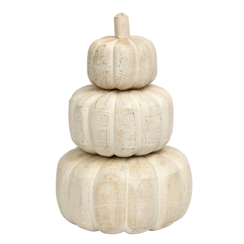 WHITEWASH WOODEN STACKABLE PUMPKIN