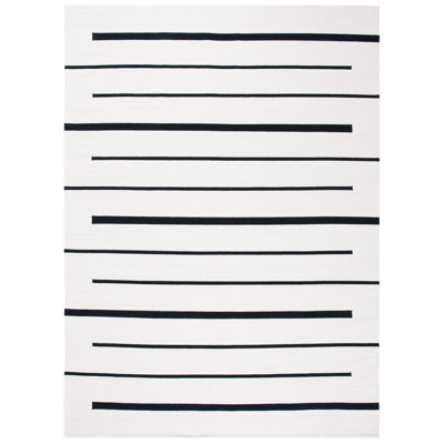 Mana Ivory Black Hand-Woven Striped Cotton Rug