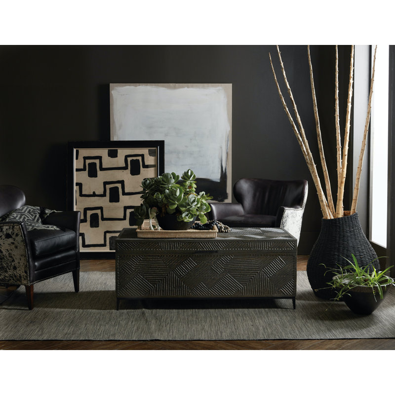 Gray and Black Mango Wood Lift-Top Storage Trunk