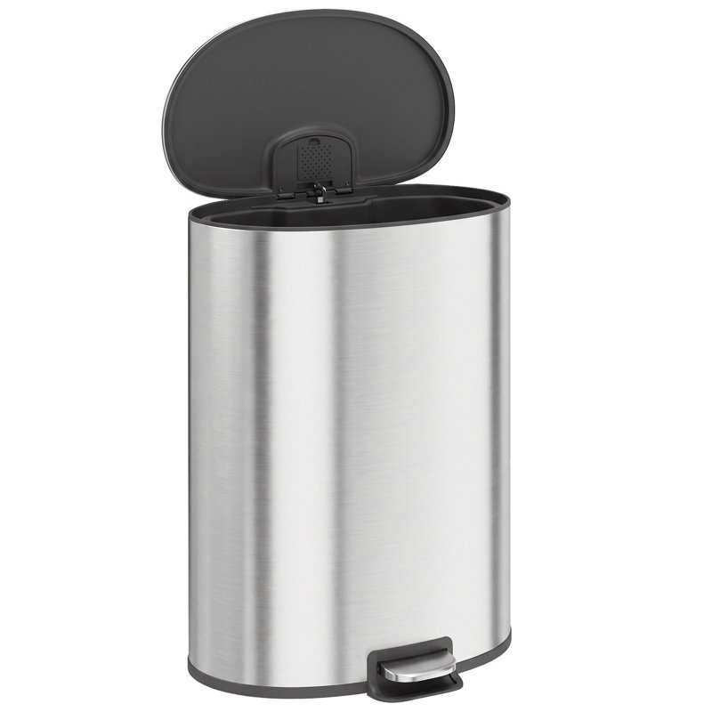 HOMCOM 50L Kitchen Pedal Bin Rubbish Bin with Soft-Close Lid, Black, Silver