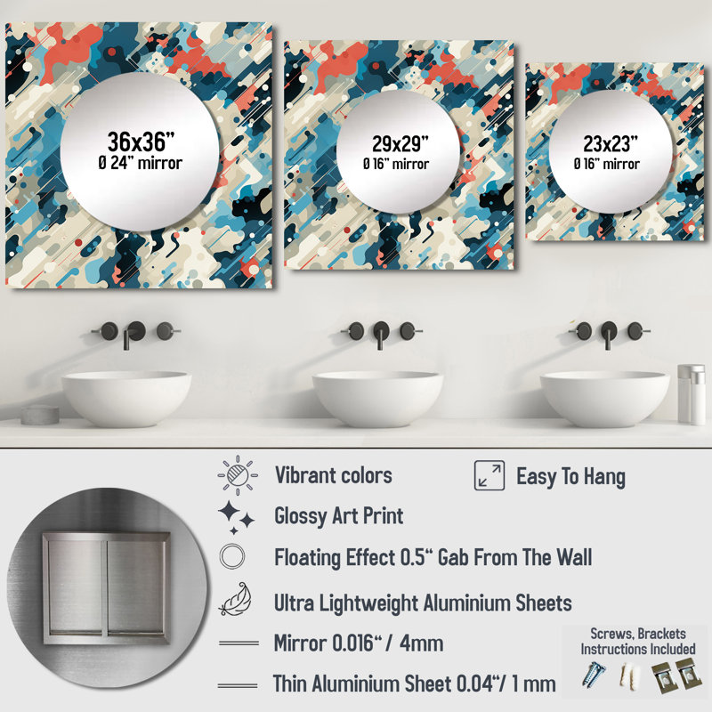 Cuber Techno Concealment - Grand miroir carré moderne pour décoration murale, 29 po x 29 po