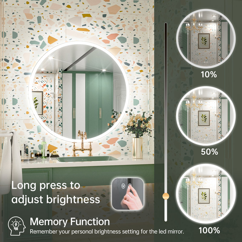 Toke Round Frontlit LED Bathroom Mirror with Brightness adjustment, Fog-free Function, 40" x 40"