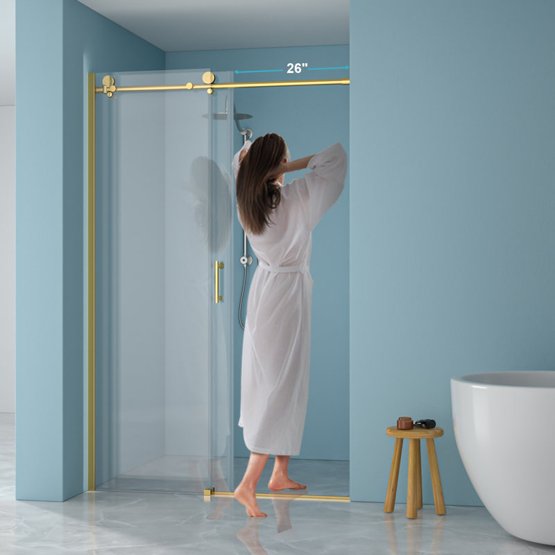 Porte de douche coulissante simple l 48 po x H 76 po avec verre trempé de 8 mm et cadre en acier inoxydable 304 - entrée réversible à gauche ou à droite