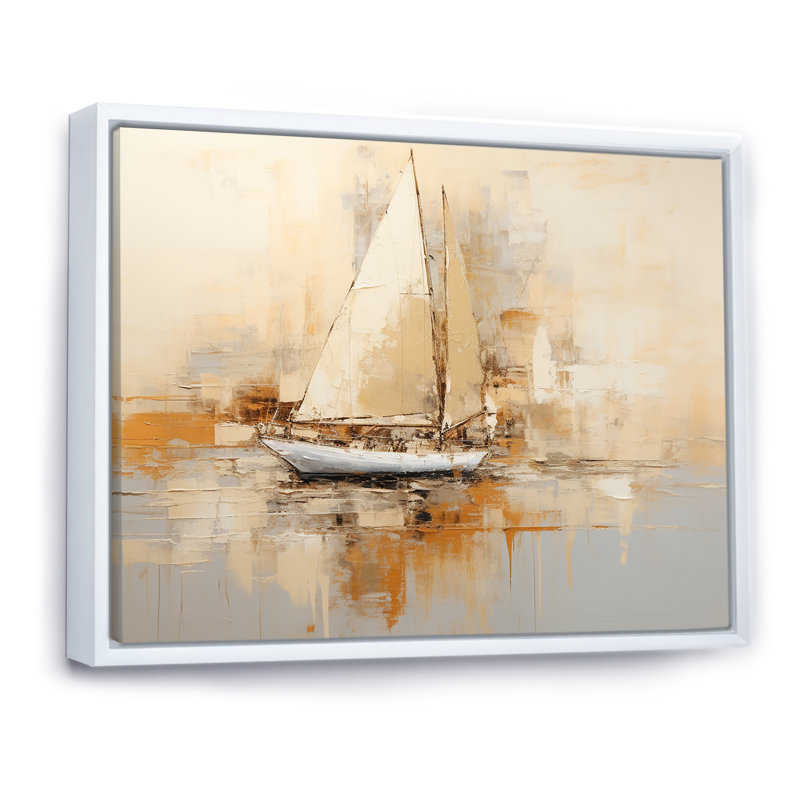Voilier sur la mer, impression sur toile, Cadre flottant blanc, H 12 po x l 20 po