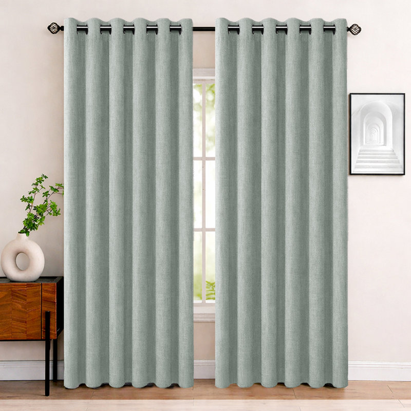 Aspire Homeware Linen 100% Blackout Curtain Pair for Hotel Style Bedroom Comfort, Sage Green, 228cm Width x 228cm Drop