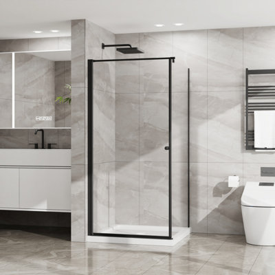 Frameless Corner Shower Door, Tempered Glass Shower Door With Pivot Opening Design