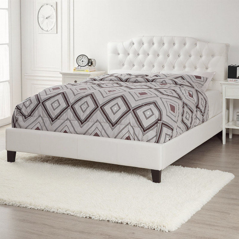 Lit double tapissier avec tête de lit capitonnée Diamond, Beige