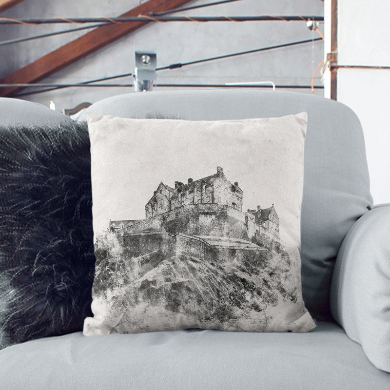 Edinburgh Castle in Scotland Cushion with Filling, 55cm H x 55cm W x 20cm D, White
