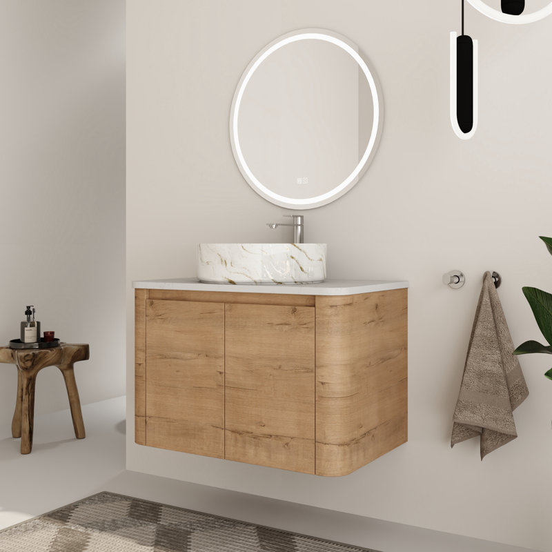 Eaton 30'' Wall Mounted Bathroom Vanity Set with Engineered Stone Top, White/PP