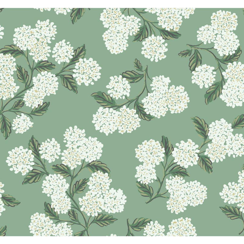 Papier peint 27 'x 27 "Hydrangea, Vert/blanc