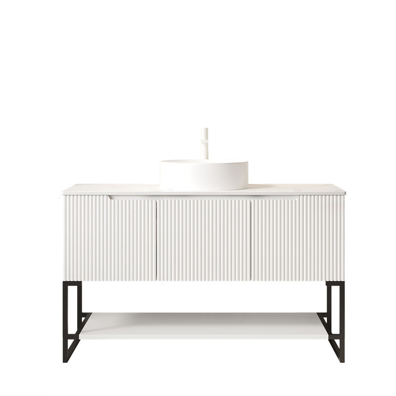 Meuble-lavabo moderne de 48 po avec rangement, armoire en MDF durable et lavabo en céramique pour la salle de bain