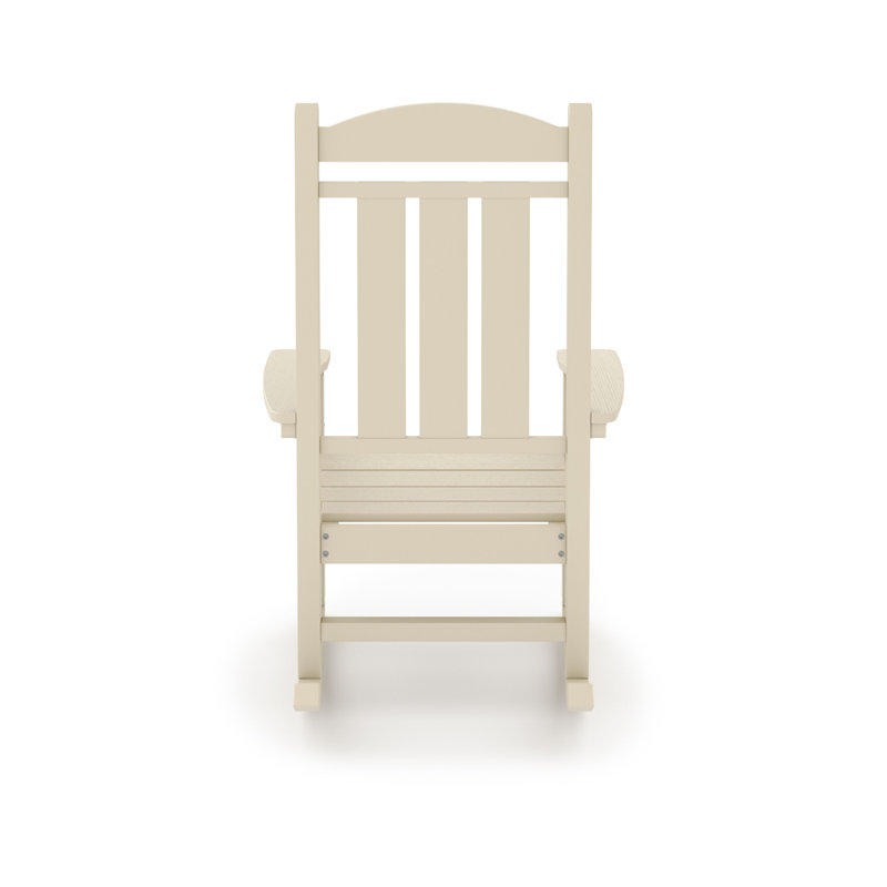 Pecan Traditional Porch Rocker – Classic HDPE Poly Lumber For Porch, Patio, And Garden Comfort, Beige