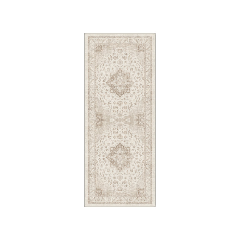 Roehit Vintage Oriental Persian Machine Washable Beige/Tan/Light Brown Indoor Area Rug With Non-Slip Backing, Runner 2' x 6'