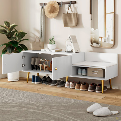Banc de rangement pour chaussures moderne avec rangement caché et coussins rembourrés pour le chevet, le salon et le vestibule