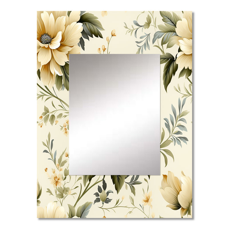 Tabathe Minimalist Victorian Simplicity Victorian Pattern - Floral Wall Mirror, Floral Decorative Mirror, Printed Metal Art
