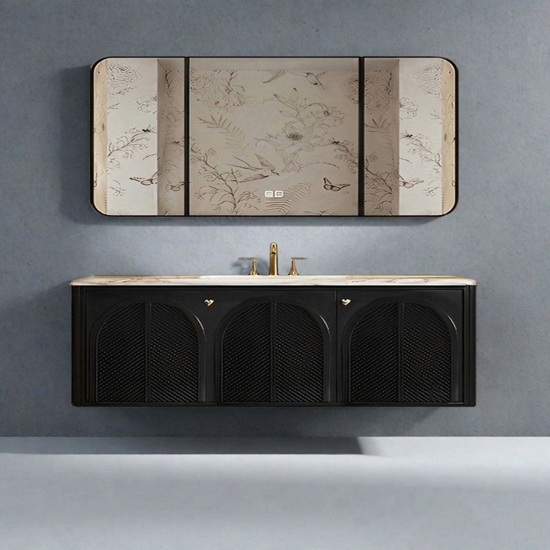 French retro style rest room bathroom cabinet, 19.68" H x 62.99" W x 19.68" D