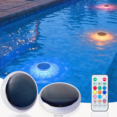 Set of 2 Solar Rechargeable Floating Pool Lights with Remote Control, 9 Lighting Modes, IP67 Waterproof