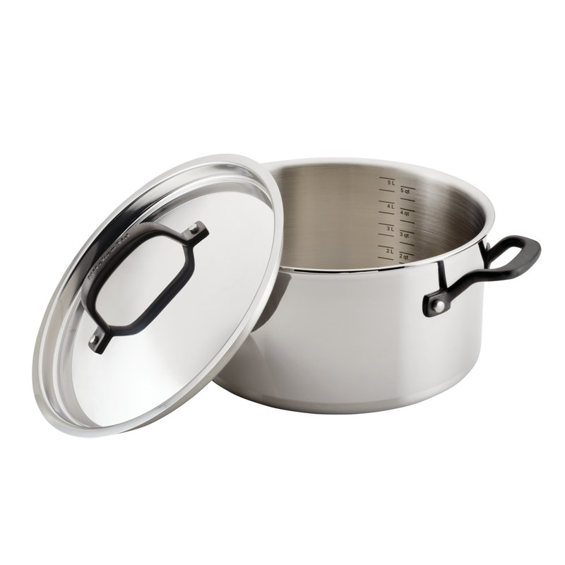 KitchenAid 5-Ply Clad Stainless Steel Induction Stockpot with Lid, 6 Quart