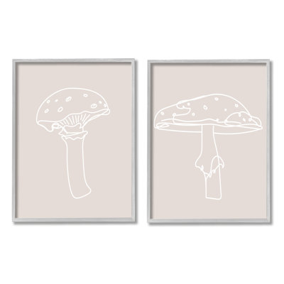A2-669-Framed Soft Minimal Mushroom Outlines Framed On Wood 2 Pieces by Lil' Rue Print -  Stupell Industries, a2-669_gff_2pc_24x30