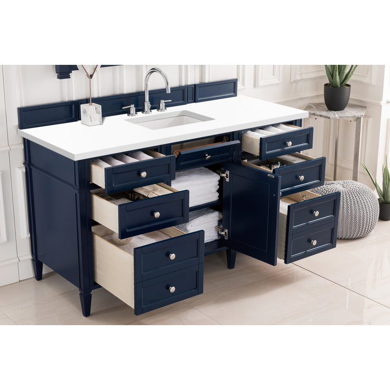 Meuble-lavabo simple 60 po Dussault, Bleu victoire, Blanc Zeus, 8 po