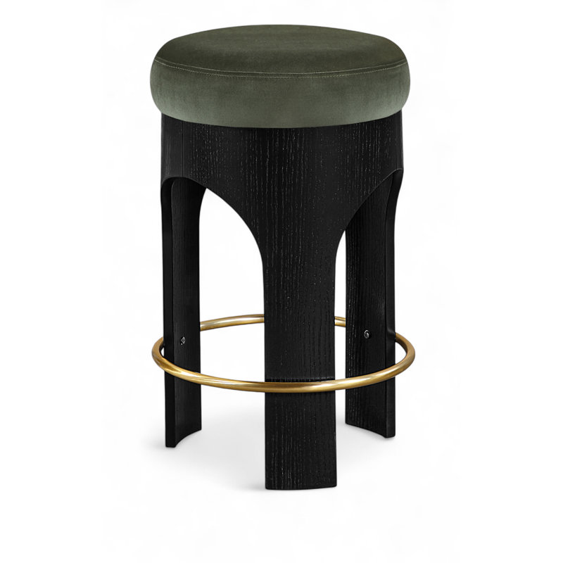 Tabouret de comptoir rembourré en velours Bocceli, Noir, Velours vert