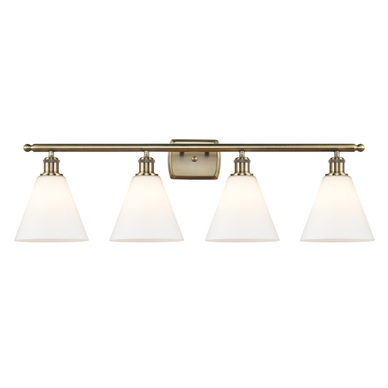 Éclairage pour salle de bain 4 lumières Hanny, Laiton antique, Blanc mat, Incandescente