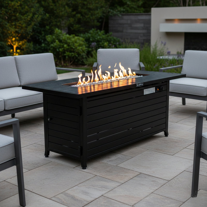 Vista Rectangular Fire Pit Table, Hammered Black