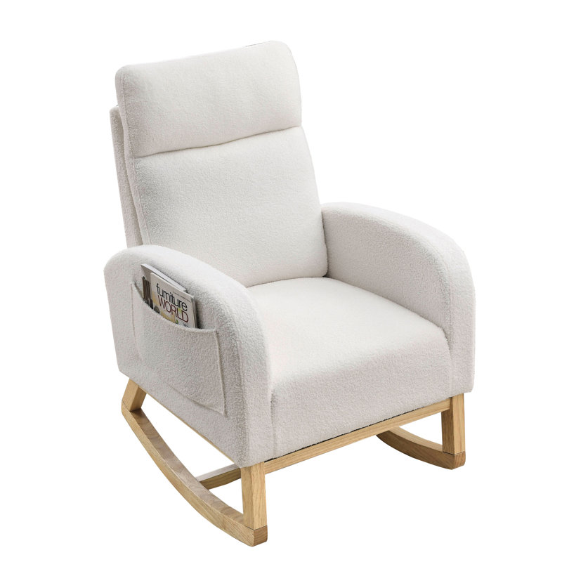 Élégant fauteuil à bascule, matériau respirant, support avec siège haut de rangement latéral, housse en tissu doux, compartiments à base stable