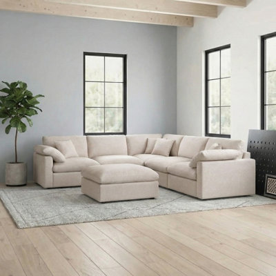 6-Piece 110" L-Shaped Sectional Sofa with Ottoman