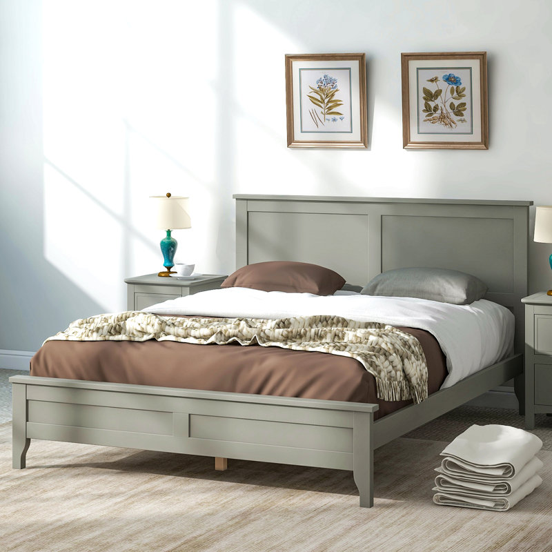 Modern Solid Wood Platform Bed, Gray, Queen