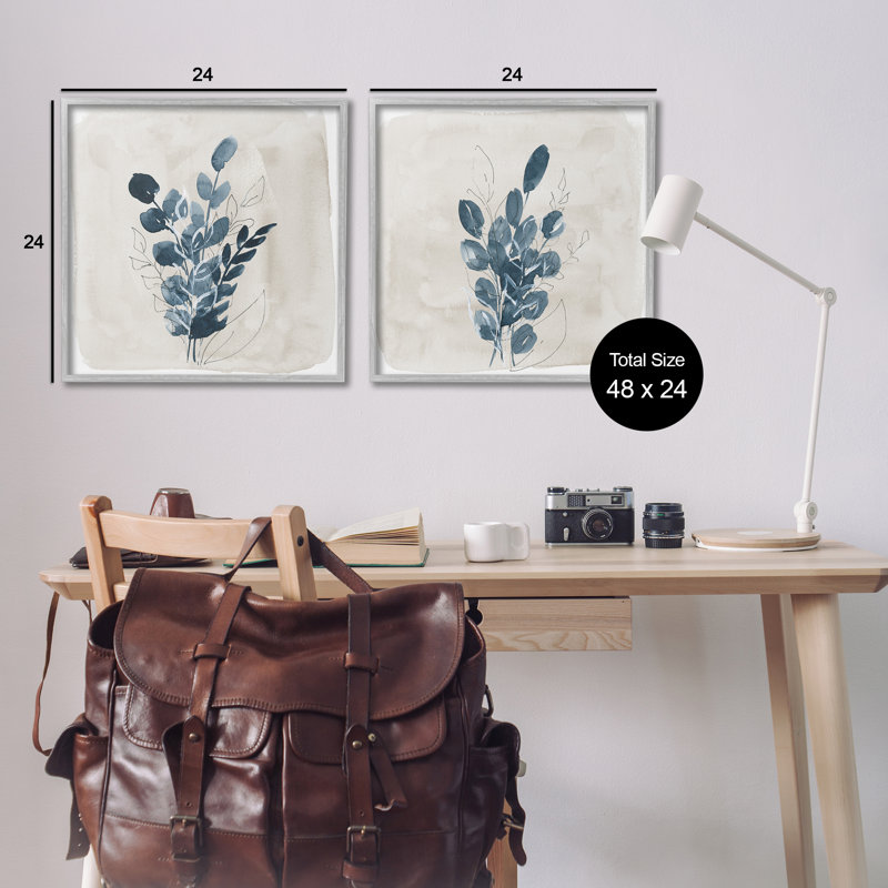 «Blue Summer Leaves», ensemble de 2 giclées par Lucille Price, Estampe numérique Farmhouse, H 24 po x l 24 po