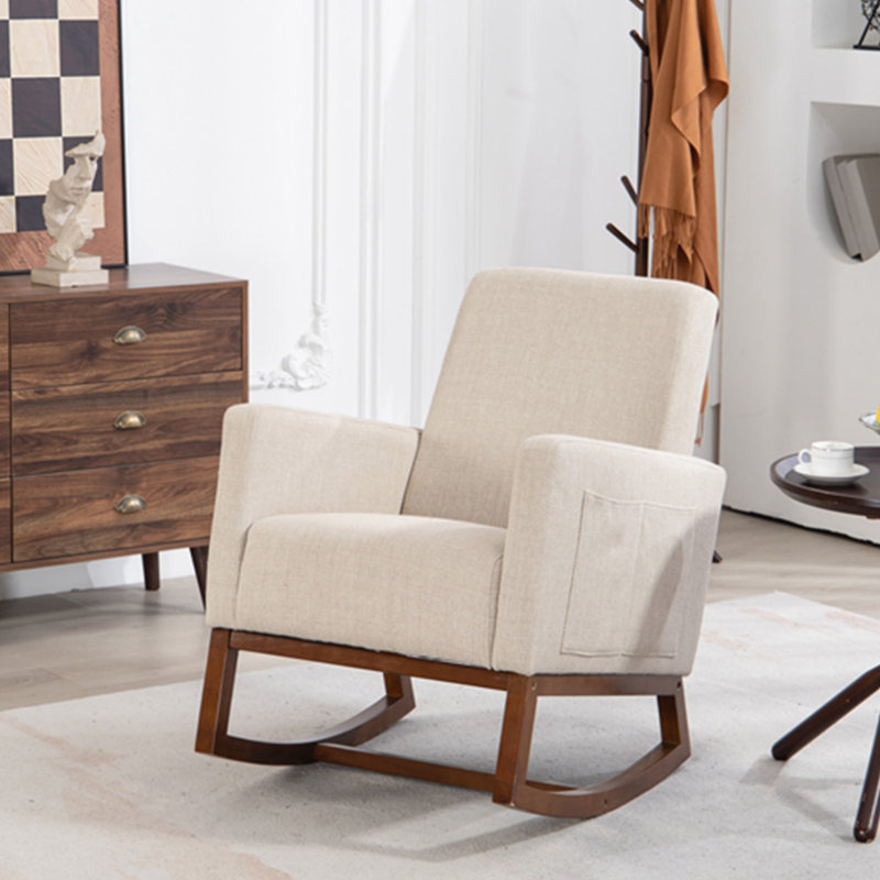 Chaise d'appoint Mid-Century moderne avec cadre en bois et coussins de taille, Gris / lin blanc