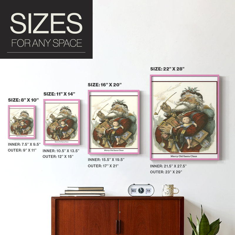 Merry Santa Framed Print - Solid Wood, Pink
