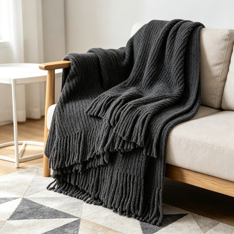 Jeté Boho pour canapé, douillette douillette en chenille tricotée, coussin décoratif léger et respirant, L 80 po x l 60 po