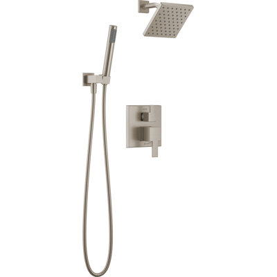 Delta Modern Square Shower System Faucet Set, Brushed Nickel 6.5-inch Shower Head and Handle Set, Valve Trim Kit, Spotshield Stainless  (Valve Not Included)