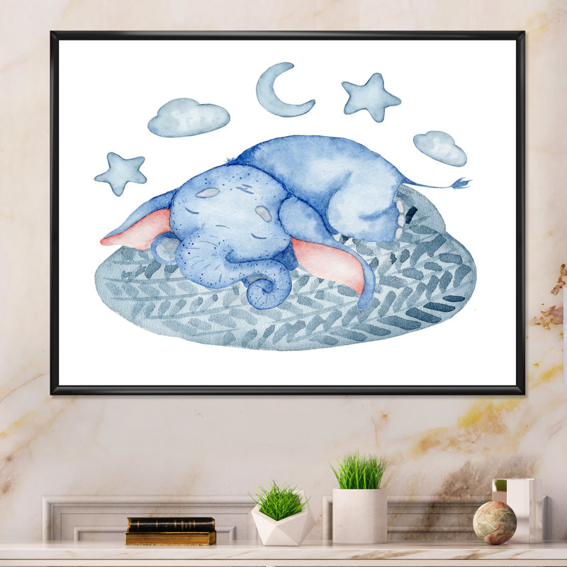 «Cute Elephant Sleeping II», reproduction sur toile flottante, H 12 po x l 20 po x P 1 po, Cadre flottant noir