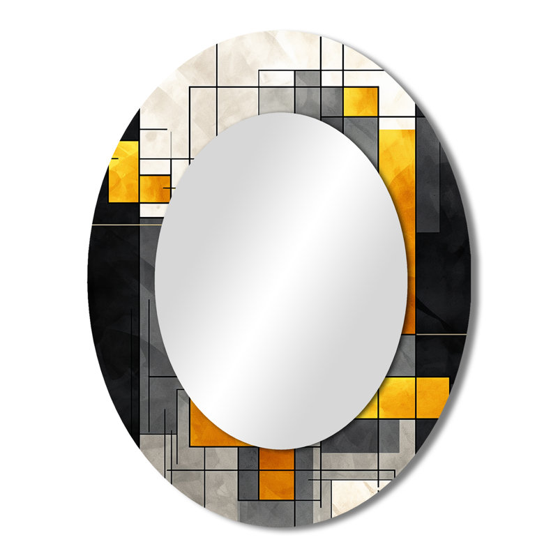 Miroir mural jaune et gris géométrique fusion 2, H 43 po x l 33 po